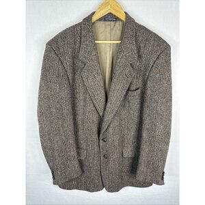 Harris Tweed Blazer Men 44L Tall Brown Herringbone 100% Wool Scotland